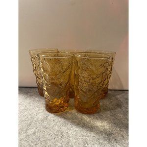 5 Vintage Anchor Hocking Lido Milano Amber Gold 12 oz. Tumblers  #1286